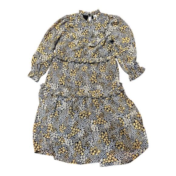 Violet Dress Womens Size 14 Prairie Flowy Floral Ruffle Dress Black Yellow Boho - Picture 2 of 6